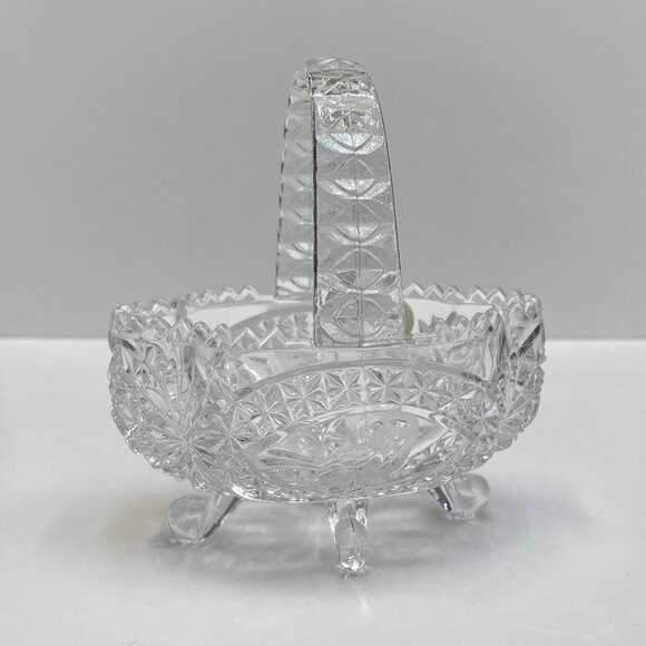 Echt Bleikristall Hand Cut Clear Lead Crystal Footed Basket Bird Collection MCM - Picture 4 of 10